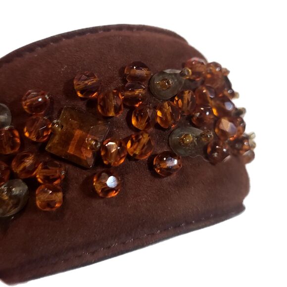 Prada -ONLY ONE- Brown Leather & Crystal Jewel Bangle Bracelet w/ Box, Authentic - Picture 4 of 7